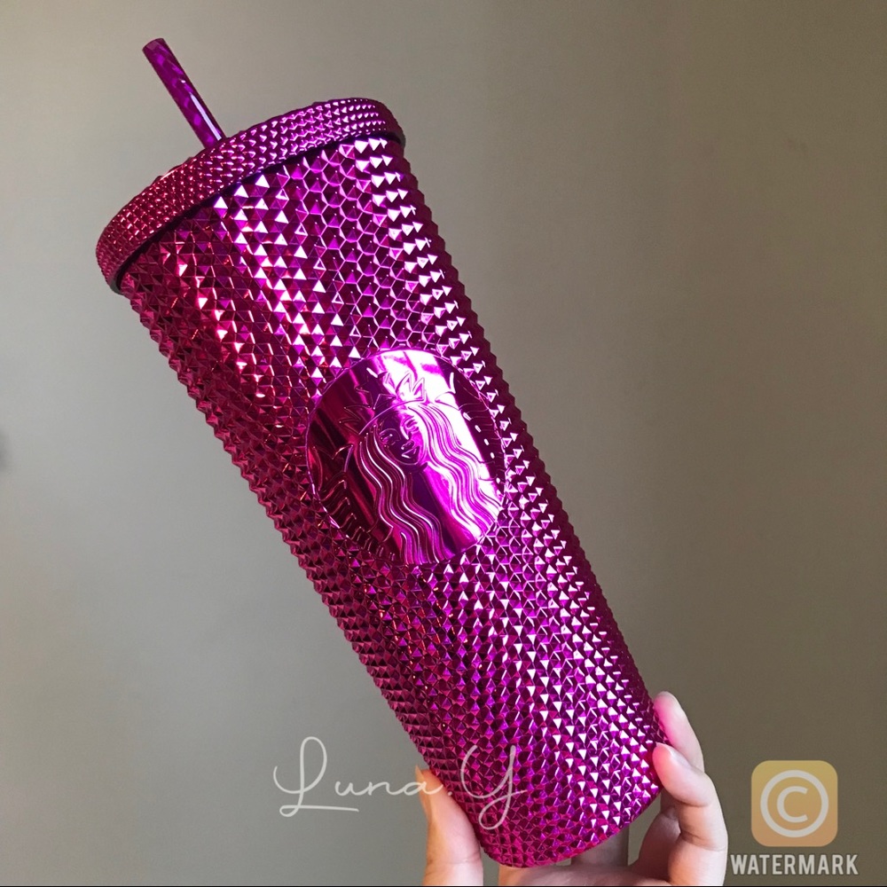 Starbucks Sangria Metallic Pink Bling Studded Venti Cup Tumbler 2022 Holiday